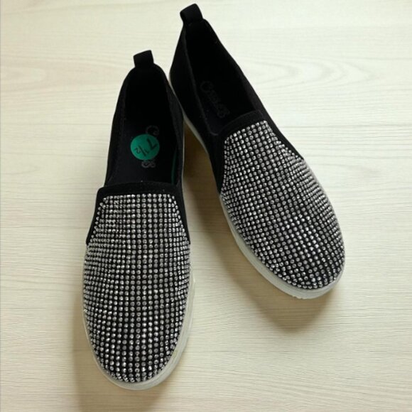 Women’s Black Textile Slip-On Moccasins with Rhinestone Detailing Size: 7.5 - Picture 3 of 6